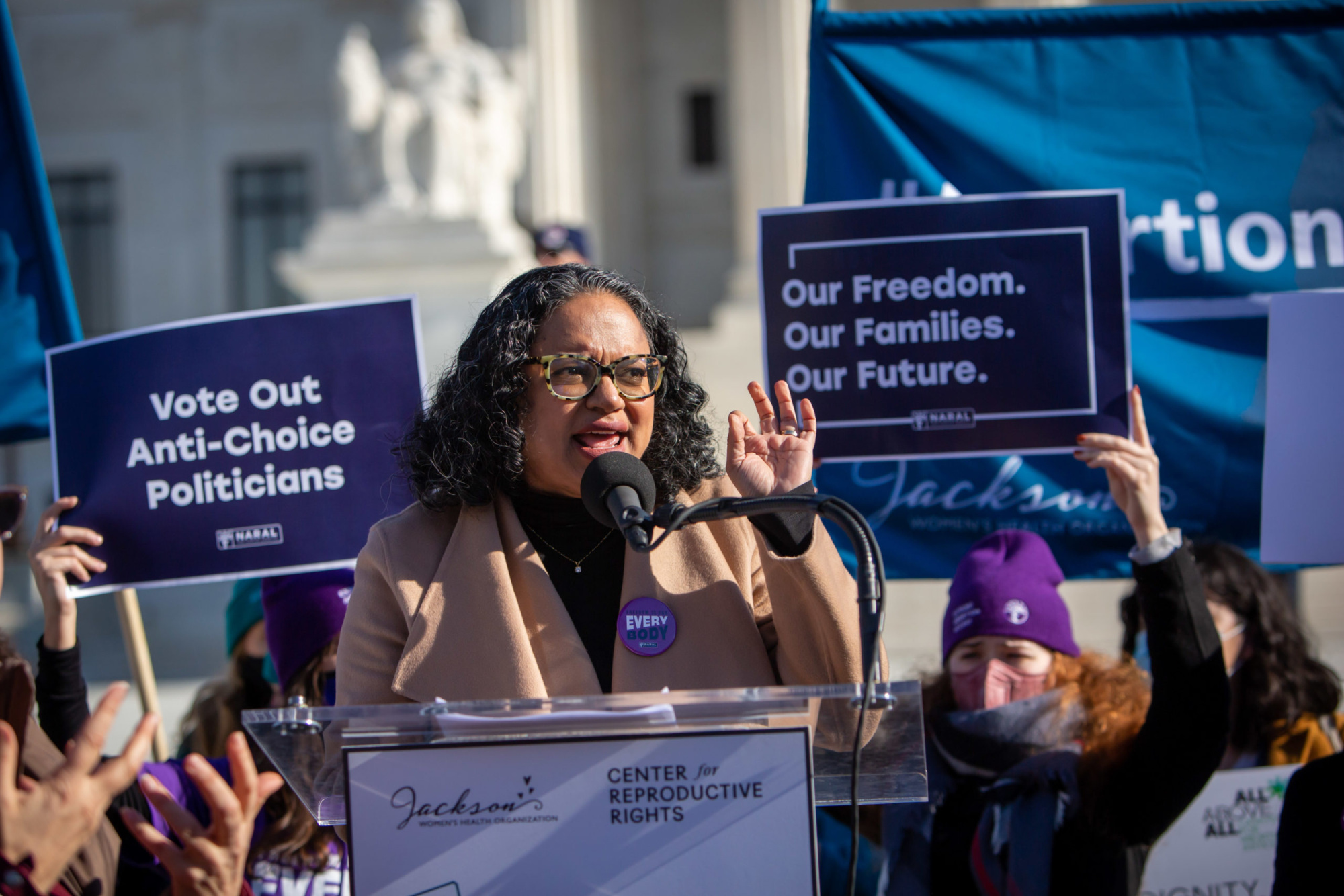 Join the Team in a full time position role to protect and expand reproductive freedom. Reproductive Freedom for All President and CEO Mini Timmaraju speaking at a rally