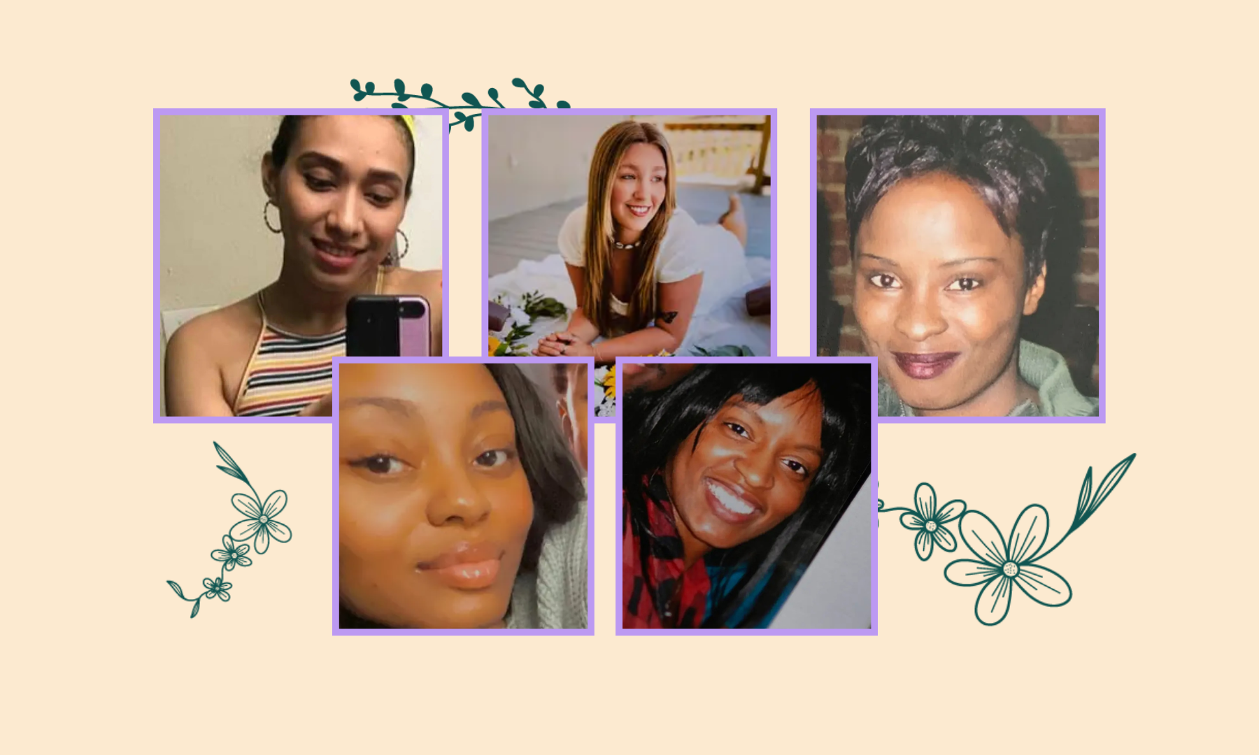 Stories of Harm Abortion Bans: Josseli Barnica, Nevaeh Crain, Candi Miller, Porsha Ngumezi, and Amber Nicole Thurman.
