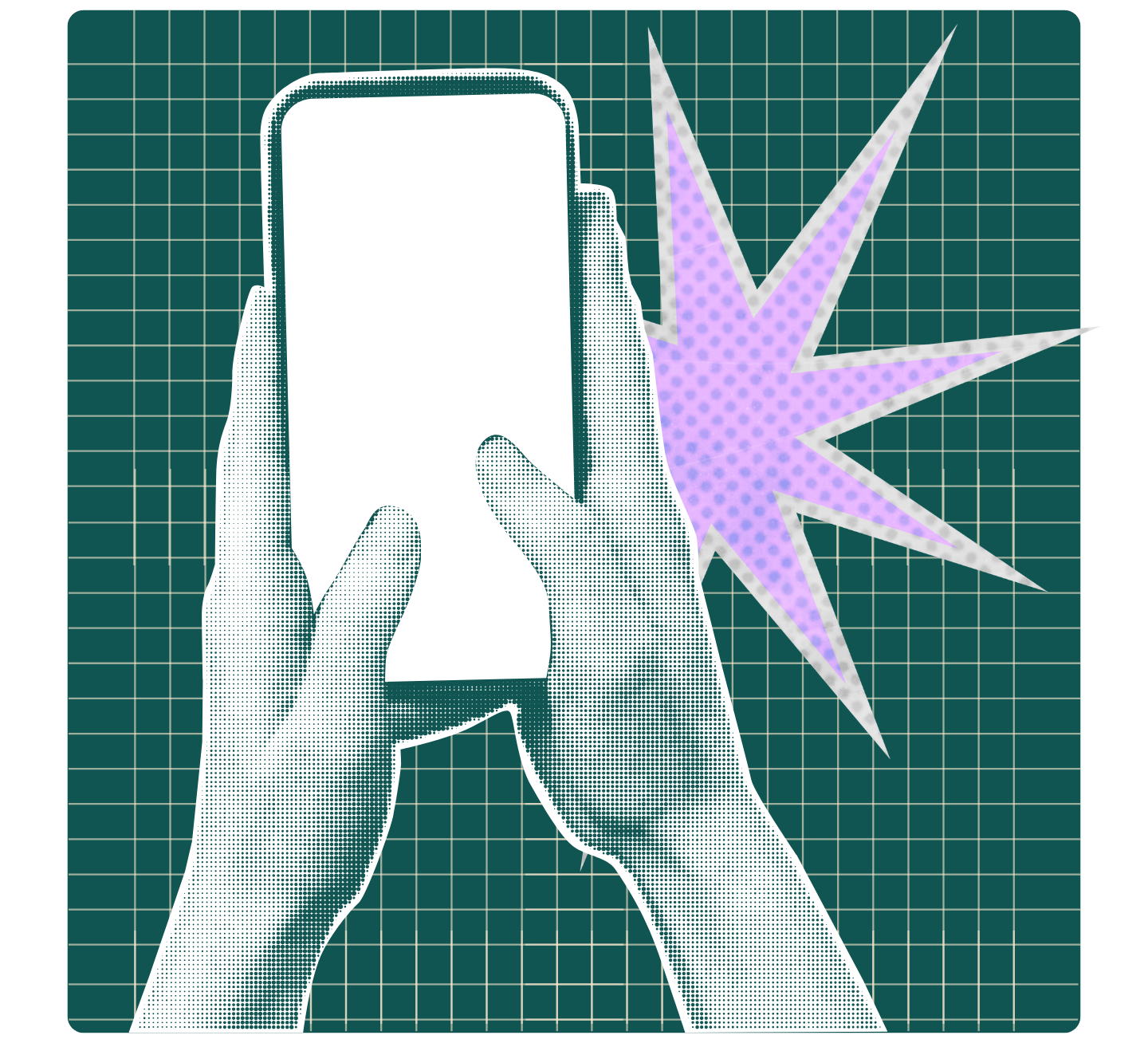 Graphic image of hands holding a mobile phone