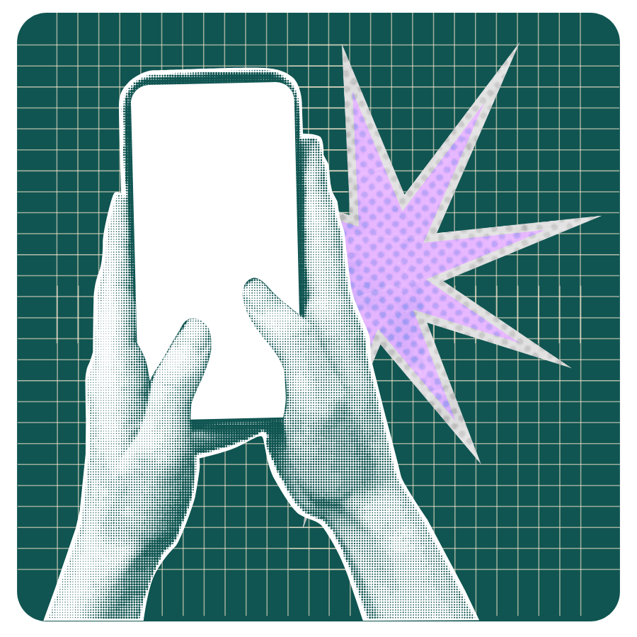 Hand holding a phone graphic image