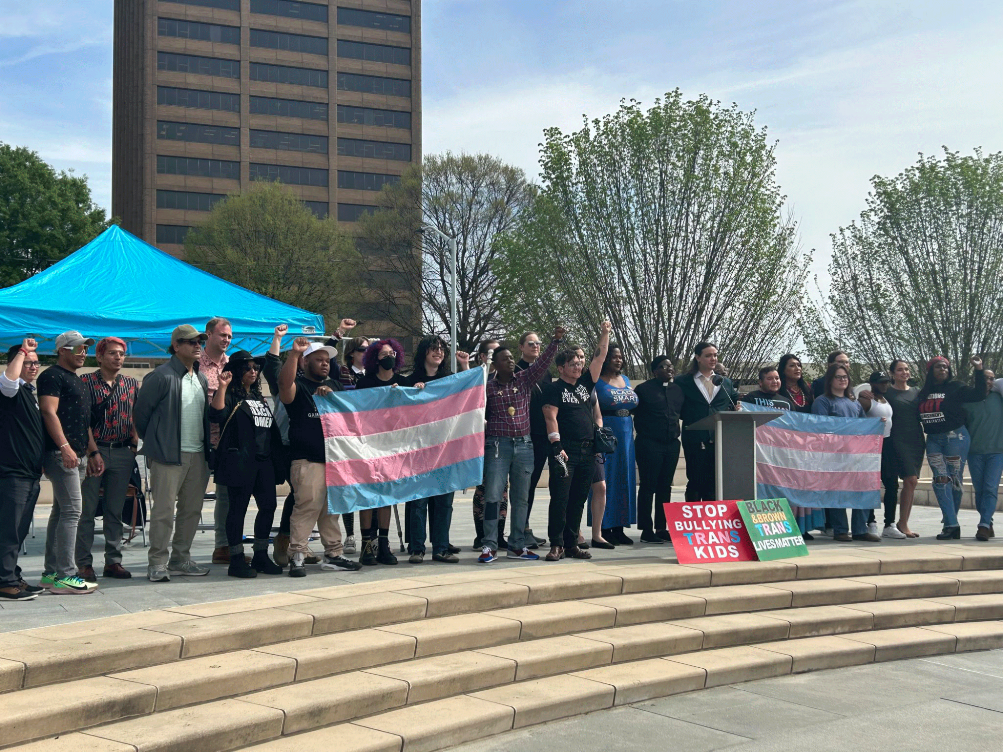 Reproductive Freedom for All Georgia members and other Georgians advocate for trans rights at the Georgia State Capitol in 2023.